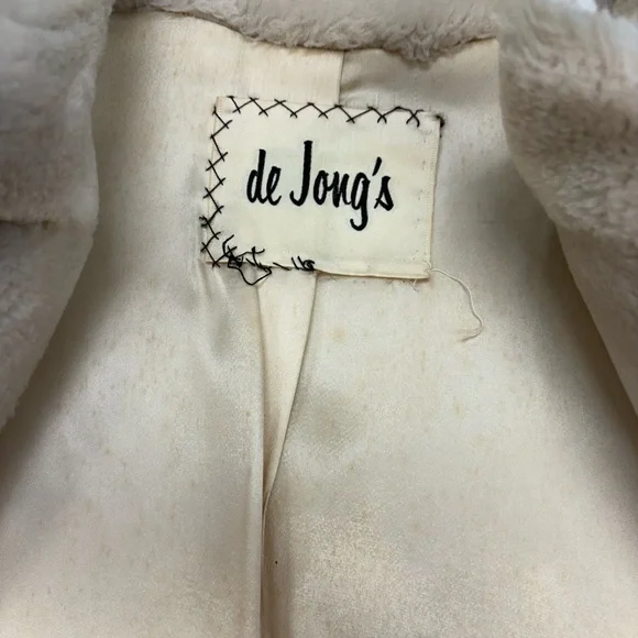 Vintage Real Fur Cream Mid-Length Coat w/ Gold Ring Buttons